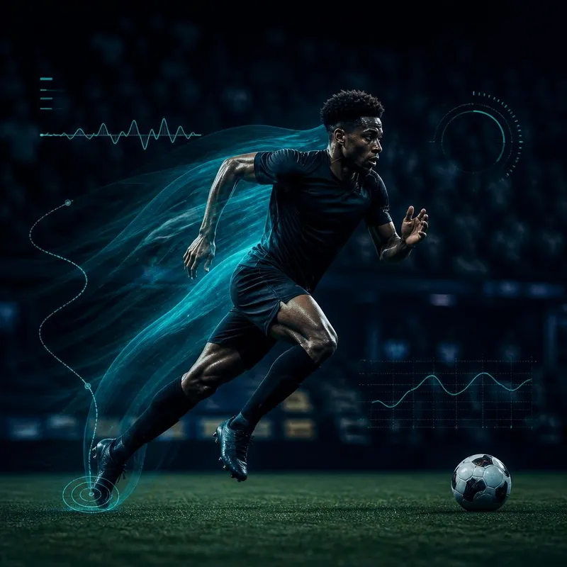 Player telemetry concept showing speed, distance, and heart-rate indicators